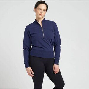 Universal Standard Peachy Terry Half Zip Pullover Vintage Blue Long Sleeve 3XS
